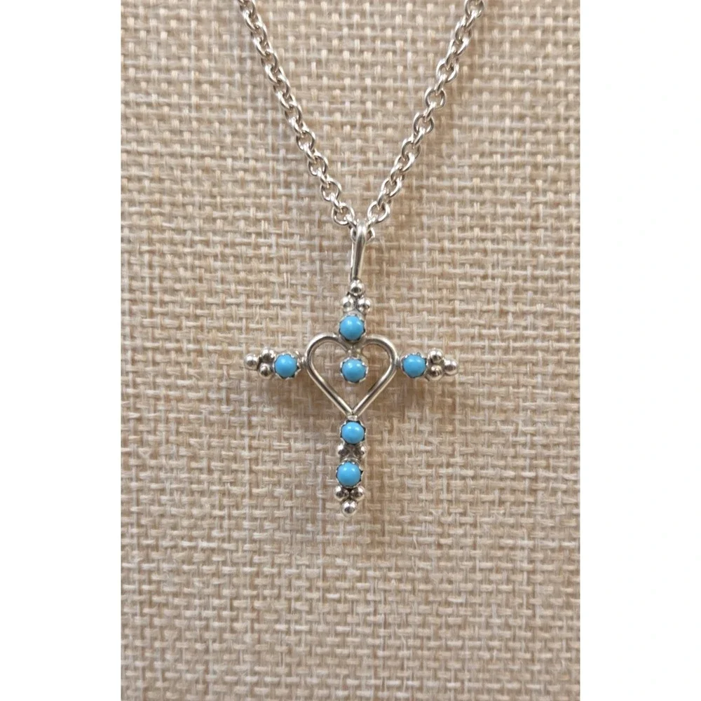 Cynthia Elliot Sterling Silver 2 Sided Turquoise Red Coral Heart Cross Necklace